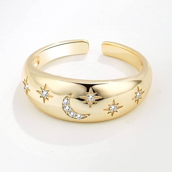 Celestial 18K Gold Adjustable Cz Ring