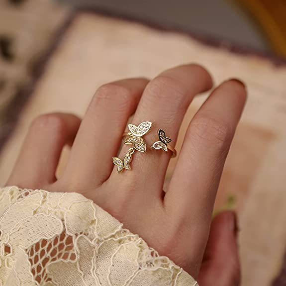 Butterfly - Adjustable 18K Gold Cz Ring