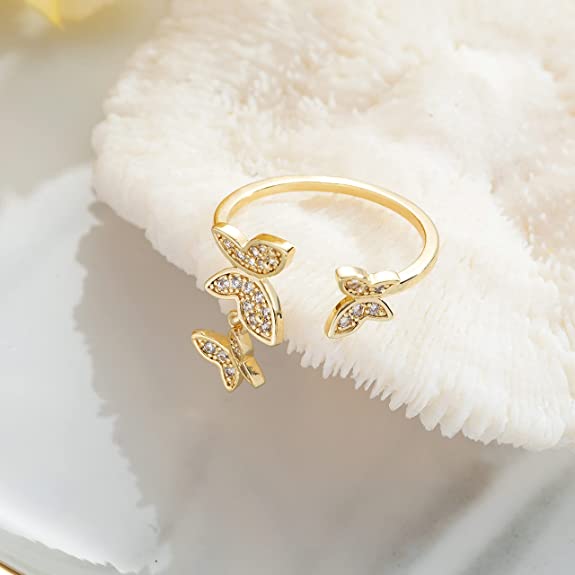 Butterfly - Adjustable 18K Gold Cz Ring