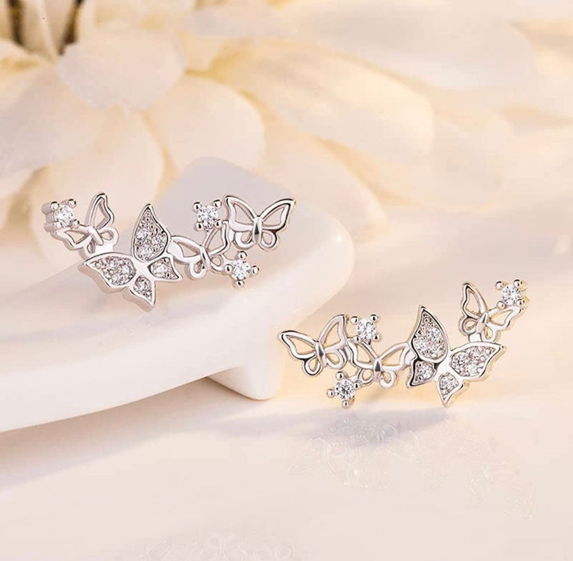 Butterfly - Sterling Silver Cz Earrings