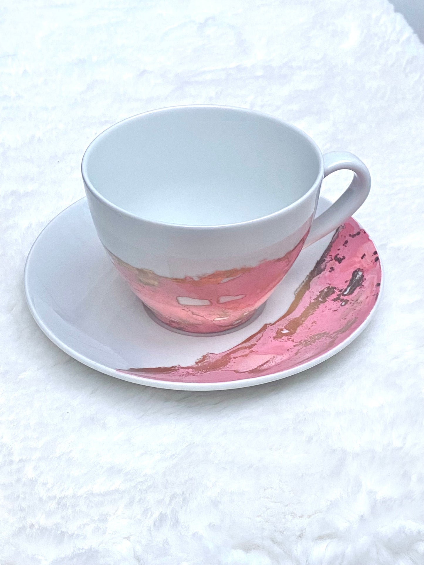 Hand-Painted White Porcelain Teacup and Saucer