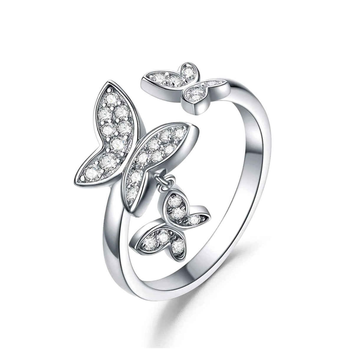 Butterfly - Adjustable Sterling Silver Cz Ring